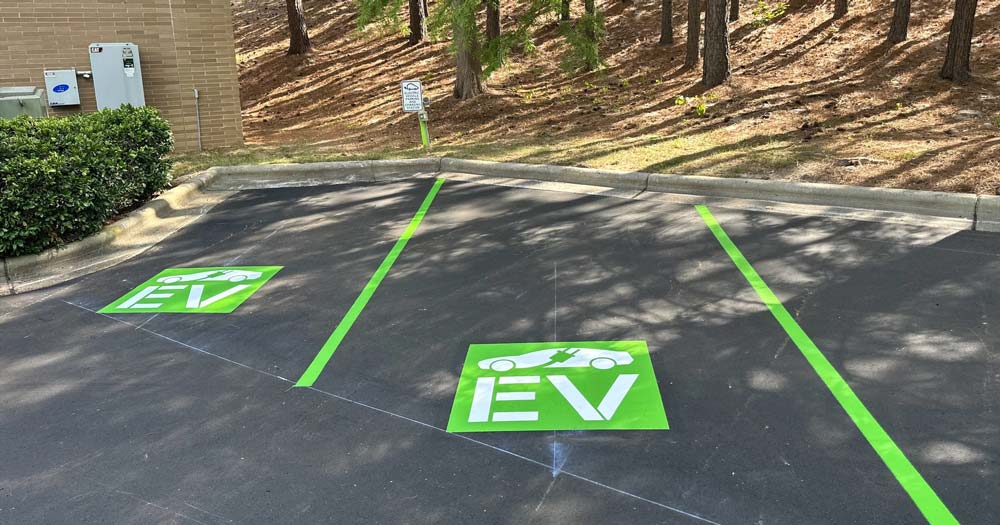 EV Parking spots showing EV stenciling